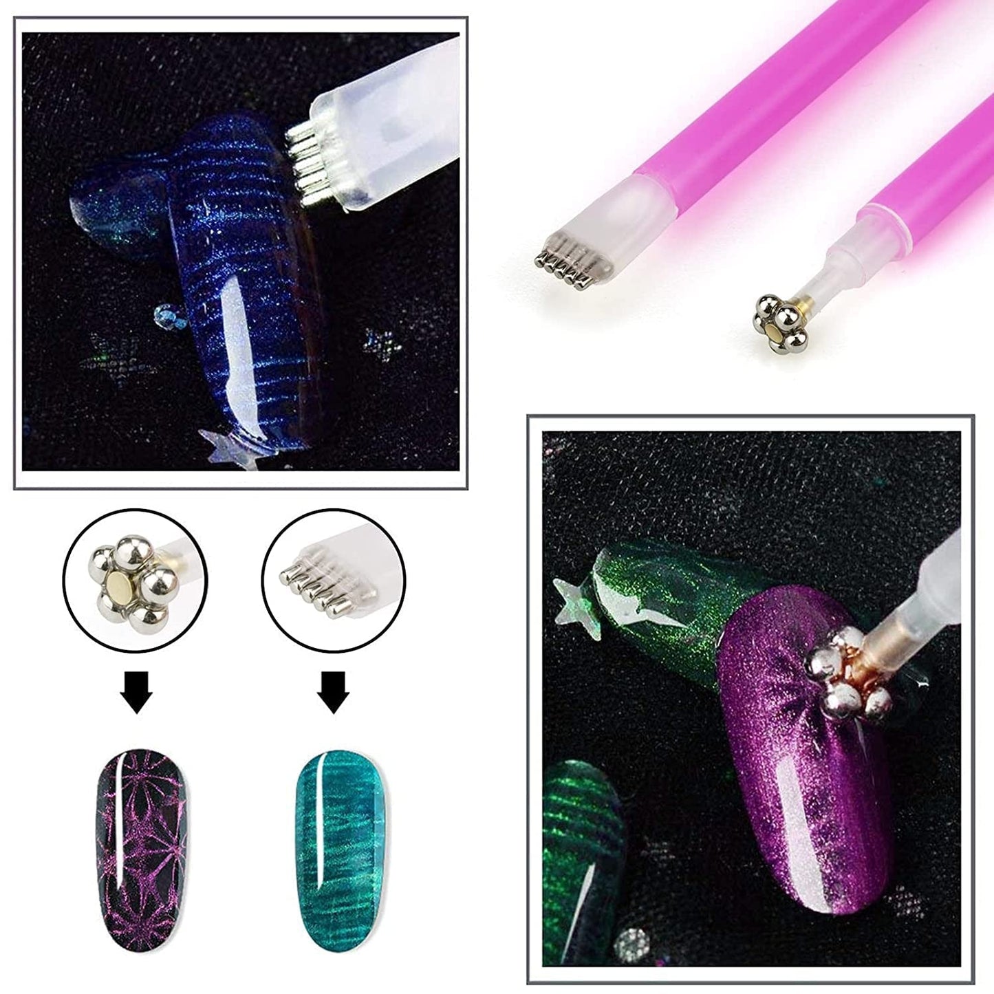 Nail Art Werkzeug Magnetstift, 10 Stück Nagel Magnet Stick Tool Set, Nagel Magnet Stift et Starker Magnet Stock Punktierungsstifte for DIY 3D Magnetics Katzenauge UV Gel Polnisch Nagel Kunst