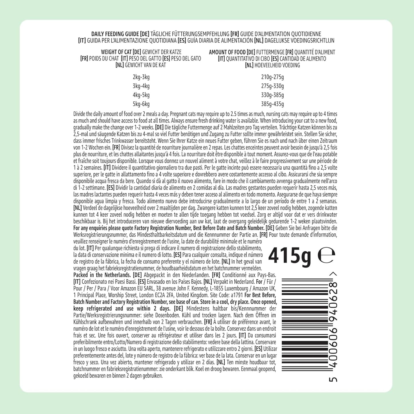 Amazon Nourriture humide pour chat sans céréales Spots de poulet en conserve 12 x 400 g