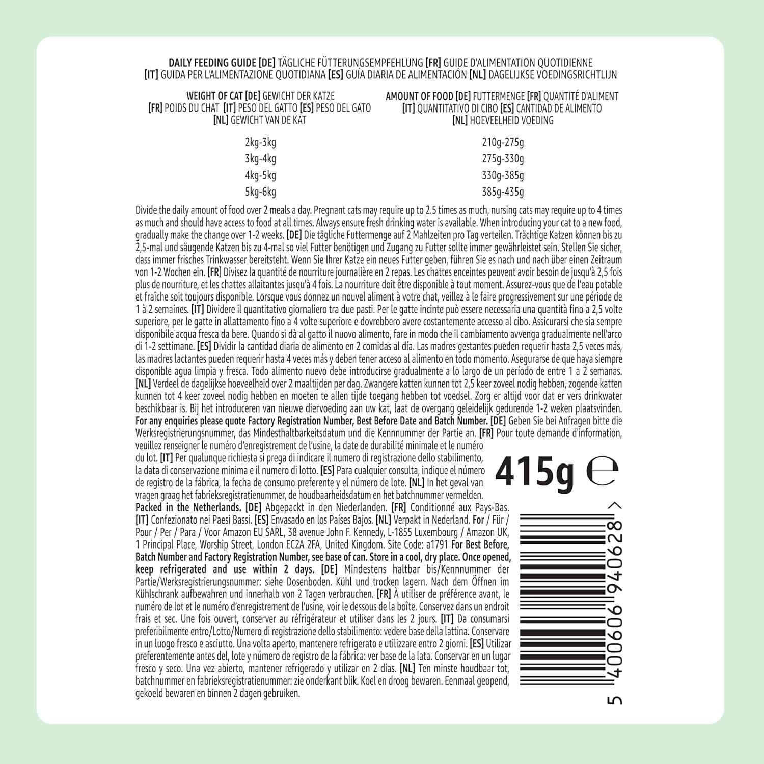 Amazon Nourriture humide pour chat sans céréales Spots de poulet en conserve 12 x 400 g