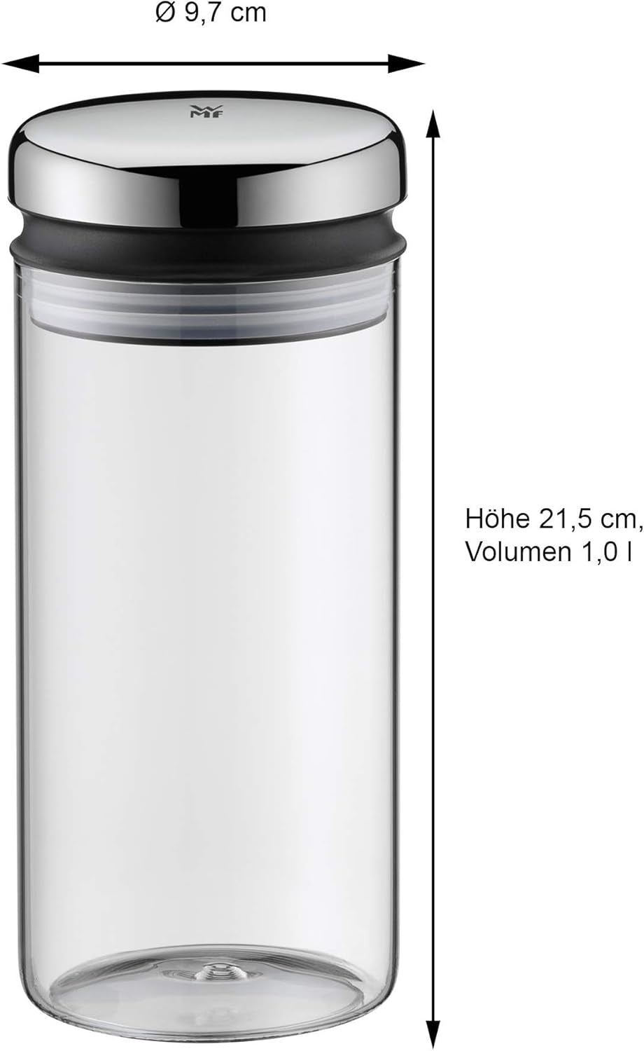 Distributeur de sirop/miel WMF Barista 240 ml, pot de conservation en verre et dépôt 1 l, hauteur 21,5 cm, pot de conservation avec couvercle, récipient à grains de café, pot de céréales, pot de conservation alimentaire avec grande ouverture de remplissage Boîtes de conservation alimentaire Naty Shop