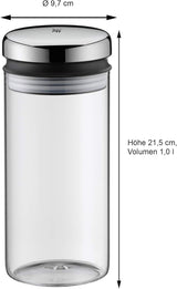 WMF Depot Bocal de Conservation en Verre 1 L, Hauteur 21,5 cm, Bocal de Conservation avec Couvercle, Récipient à Grains de Café, Pot de Céréales, Bocal de Conservation des Aliments avec Large Ouverture de Remplissage (Lot de 4) Boîtes de Conservation des Aliments Naty Shop