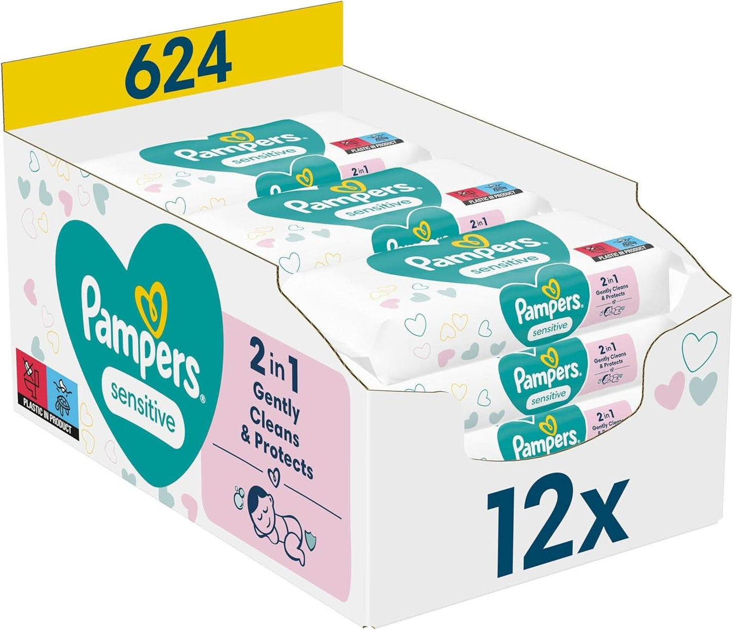 Pampers Sensitive Feuchttücher 5 Packungen Mit 52 Stück - 260 Feuchttucher, Ohne Duft, Für Eine Sanfte Und Weiche Reinigung Naty Shop 624 Stück (1Er Pack)