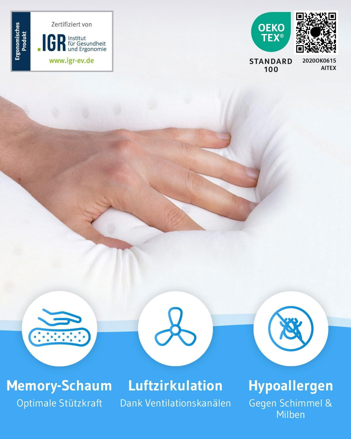 Oreiller pour dormir sur le côté GIANFAR | Oreiller orthopédique de soutien du cou | Mousse à mémoire de forme ultra fraîche contre les maux de gorge et les migraines | Couverture thermorégulatrice | Oreiller pour dormir sur le côté avec colonne cervicale 55X40X12/10 cm Oreillers orthopédiques cervicaux Naty Shop