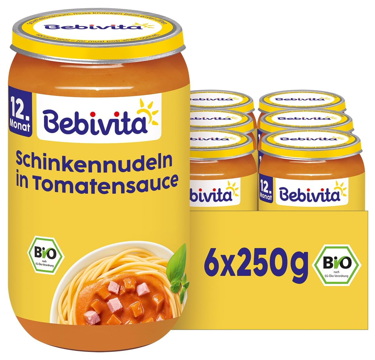 Repas à partir de 12 mois : Jambon et pâtes à la sauce tomate, 250g, paquet de 6 (6 x 250g)