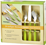 Couverts JANE, inox 18/0 poli, manches en plastique vert, 24 pièces Cuisine Naty Shop
