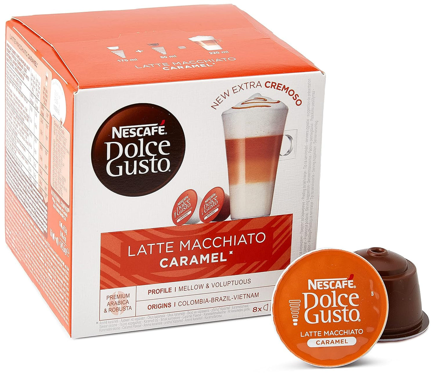 Flat White, 48 cafés, Arabica et Robusta Bohnen & Latte Macchiato Caramel, 48 cafés
