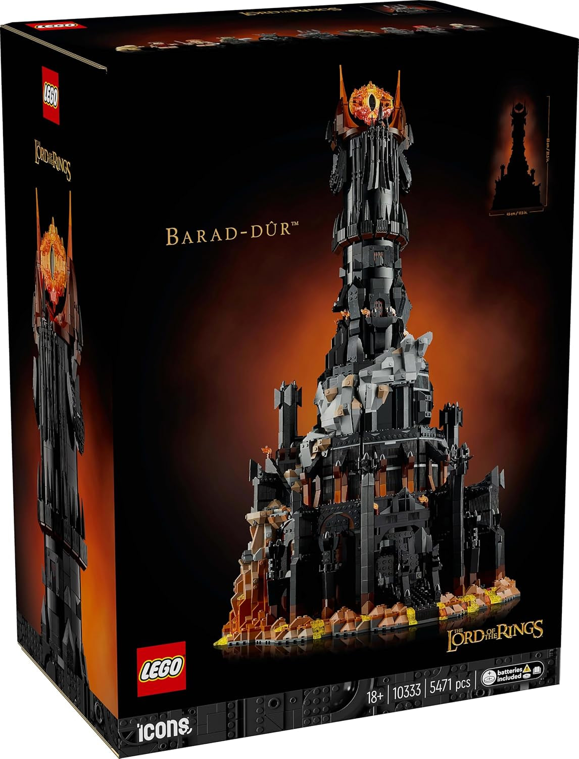 LEGO Icons Le Seigneur des Anneaux : Barad-Door Ensemble de construction pour adultes avec figurines de Sauron, Gothmog, Orc, Frodon, Sam et Gollum Souvenirs de films Fan à collectionner 10333 Jeux de construction Acheter dans le LEGO-Store