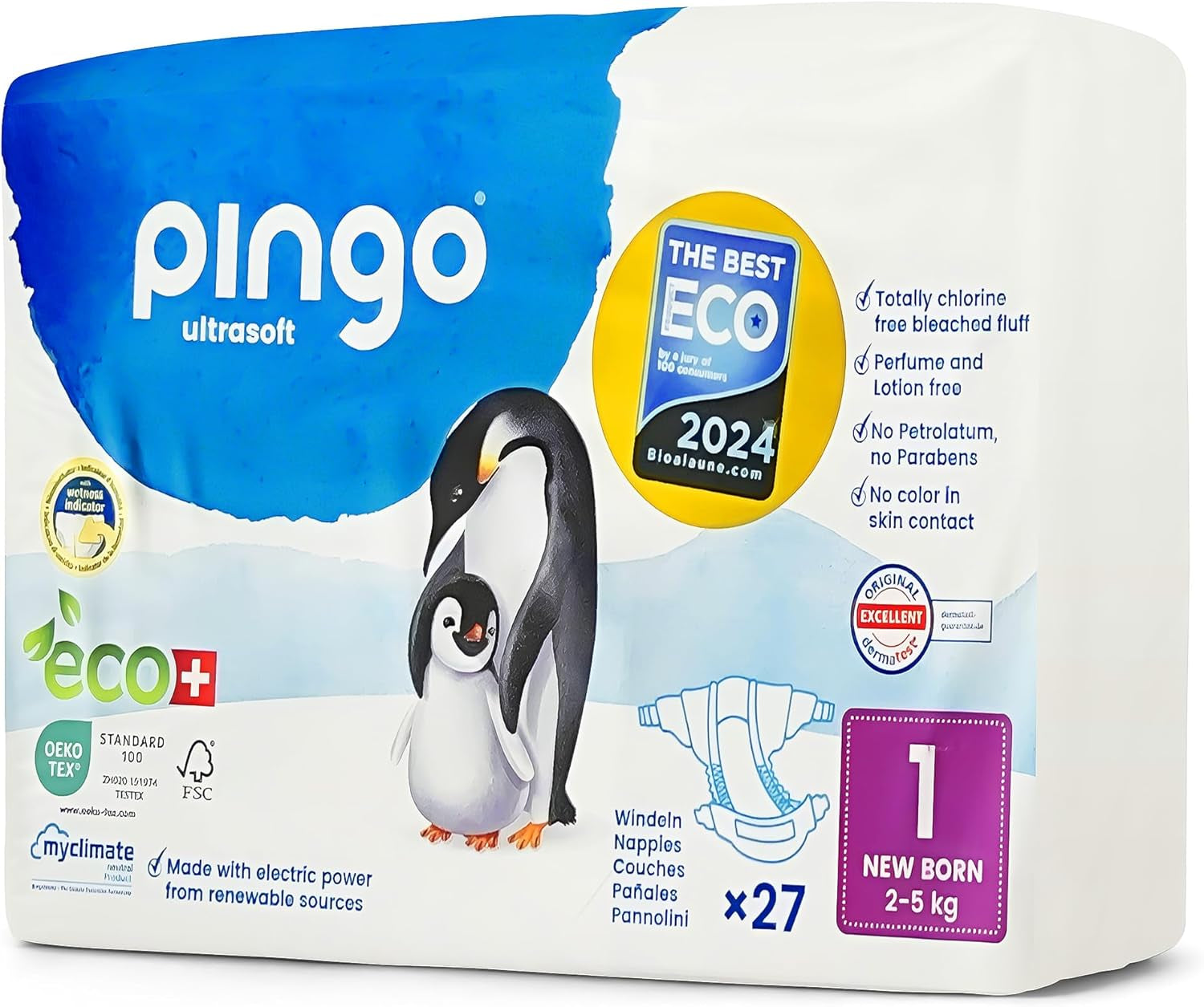 Couches bio taille 1 nouveau-né (2-5 kg), 1 sachet de 27 couches