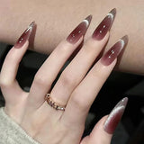 Mouyouglow longs ongles Stiletto laiteux blanc dégradé rose paillettes Cool faux ongles avec colle rose Ombre paillettes ongles artificiels