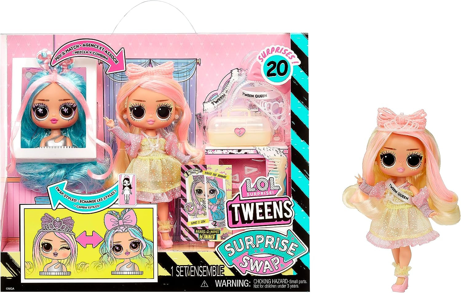 MDR. Surprise Tweens Surprise Swap Series - Braids-2-Waves Winnie - Poupée de mode avec plus de 20 accessoires inclus Style-Coup et mode et accessoires fantastiques - pour les enfants à partir de 4 ans
