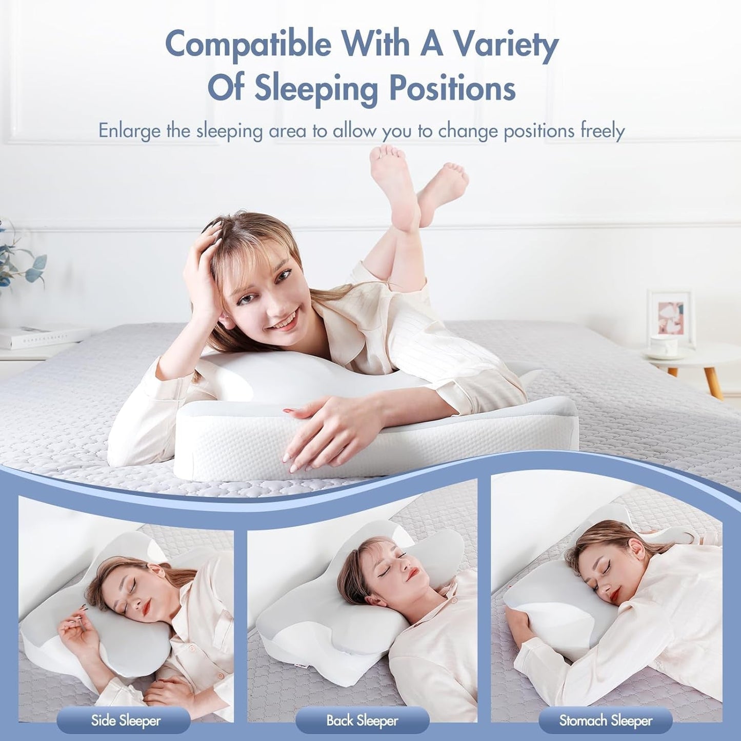 Elegear Oreiller en Mousse à Mémoire de Forme avec Housse de Coussin Rafraîchissante Oreiller pour Douleurs Cervicales Oreiller pour Dormeur Latéral Oreiller Ergonomique Oreiller Orthopédique pour Dormeur Latéral Dos Abdominal 63X 10/14 X36Cm Oreillers Orthopédiques Cervicaux Naty Shop