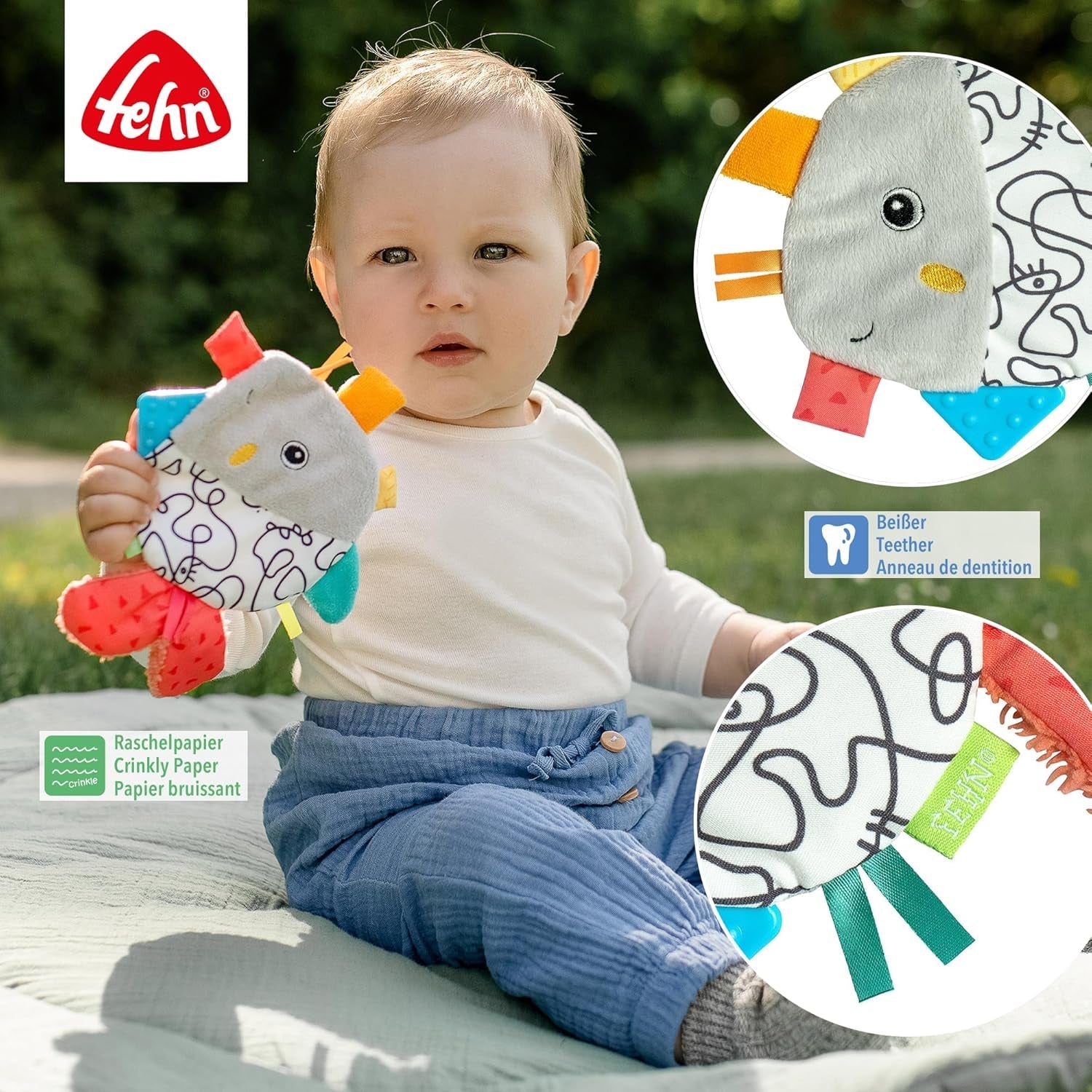 Fehn Poisson crépitant - Jouet à attraper et à jouer pour bébés - Jouet animal à attraper pour bébés - Jouet d'activité motrice et jouet crépitant pour bébés et tout-petits à partir de 0 mois Jouets pour bébés Naty Shop