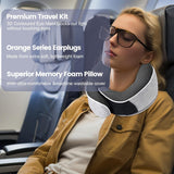 Oreiller cervical Oreiller de voyage en mousse à mémoire de forme Oreiller cervical en mousse à mémoire de forme au design ergonomique avec masque pour les yeux 2 bouchons d'oreille et sac de rangement Parfait pour dormir sur la route en voyage Naty Shop Oreillers orthopédiques cervicaux