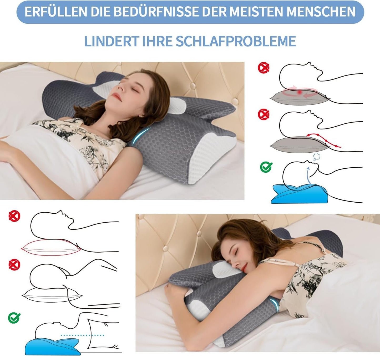 IDEA Oreiller Oreiller en Mousse à Mémoire de Forme, Oreiller Ergonomique Oreiller Orthopédique pour Douleurs Cervicales, Oreiller de Couchage pour Douleurs Latérales du Dos et Abdominales, Oreiller Cervical Oreiller Anti-Ronflement pour Adultes Oreillers Orthopédiques Cervicaux Naty Shop
