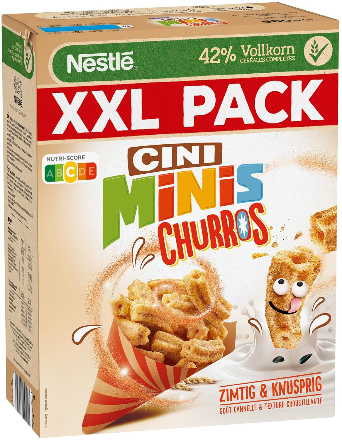 Céréales pour petit-déjeuner Nestlé CINI MINIS Churros à 42% de grains entiers, paquet de 6 (6 x 900g)