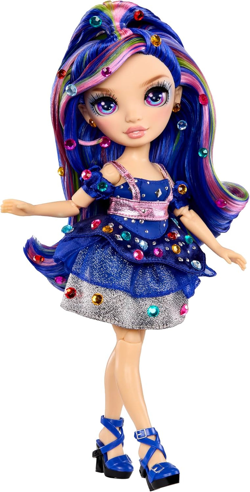 Rainbow High Be Dazzling - Genevieve Bleue - Poupée mannequin bleue de 28 cm avec outil d'embellissement, pierres précieuses scintillantes et accessoires de coiffure