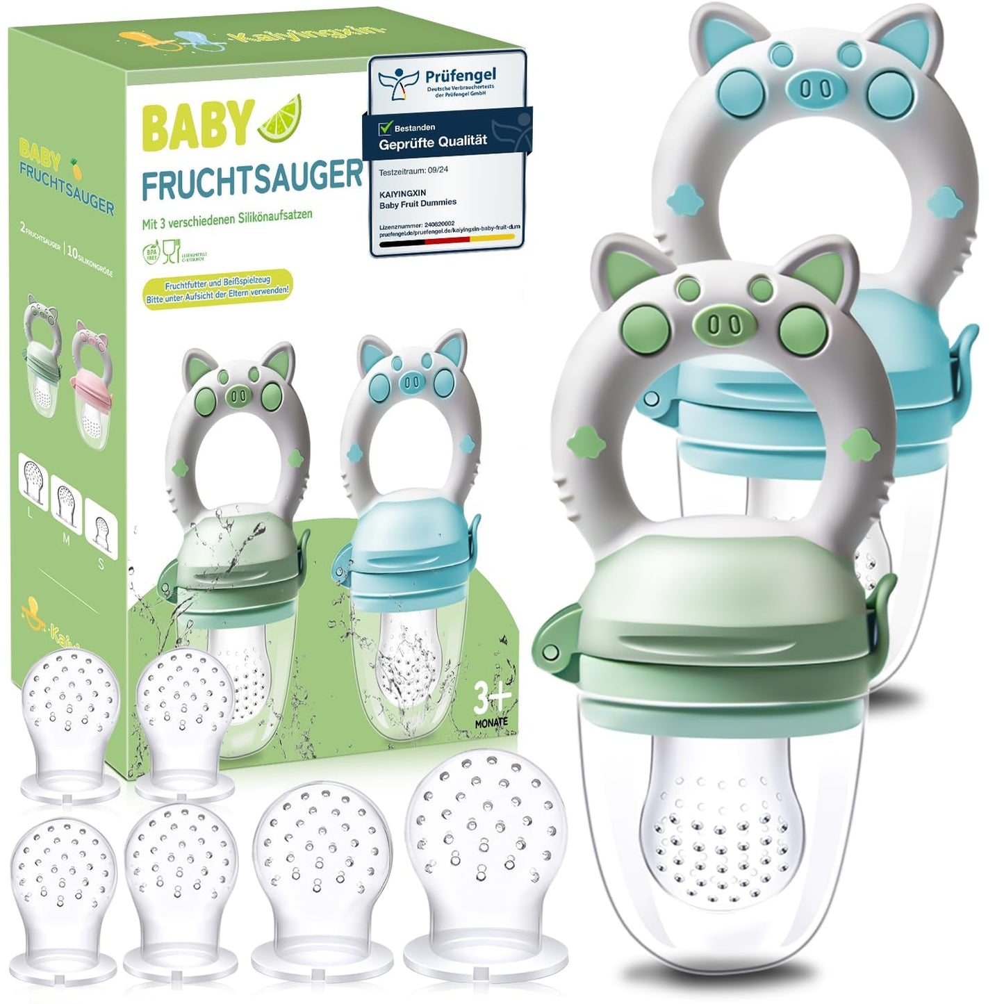 Sucettes aux fruits pour bébé, paquet de 2 sucettes aux fruits pour bébés à partir de 3 mois, version améliorée 2023, tétines à remplir, tétines au porridge, tétines aux fruits pour bébés, sans BPA, 8 tétines en silicone en 3 tailles