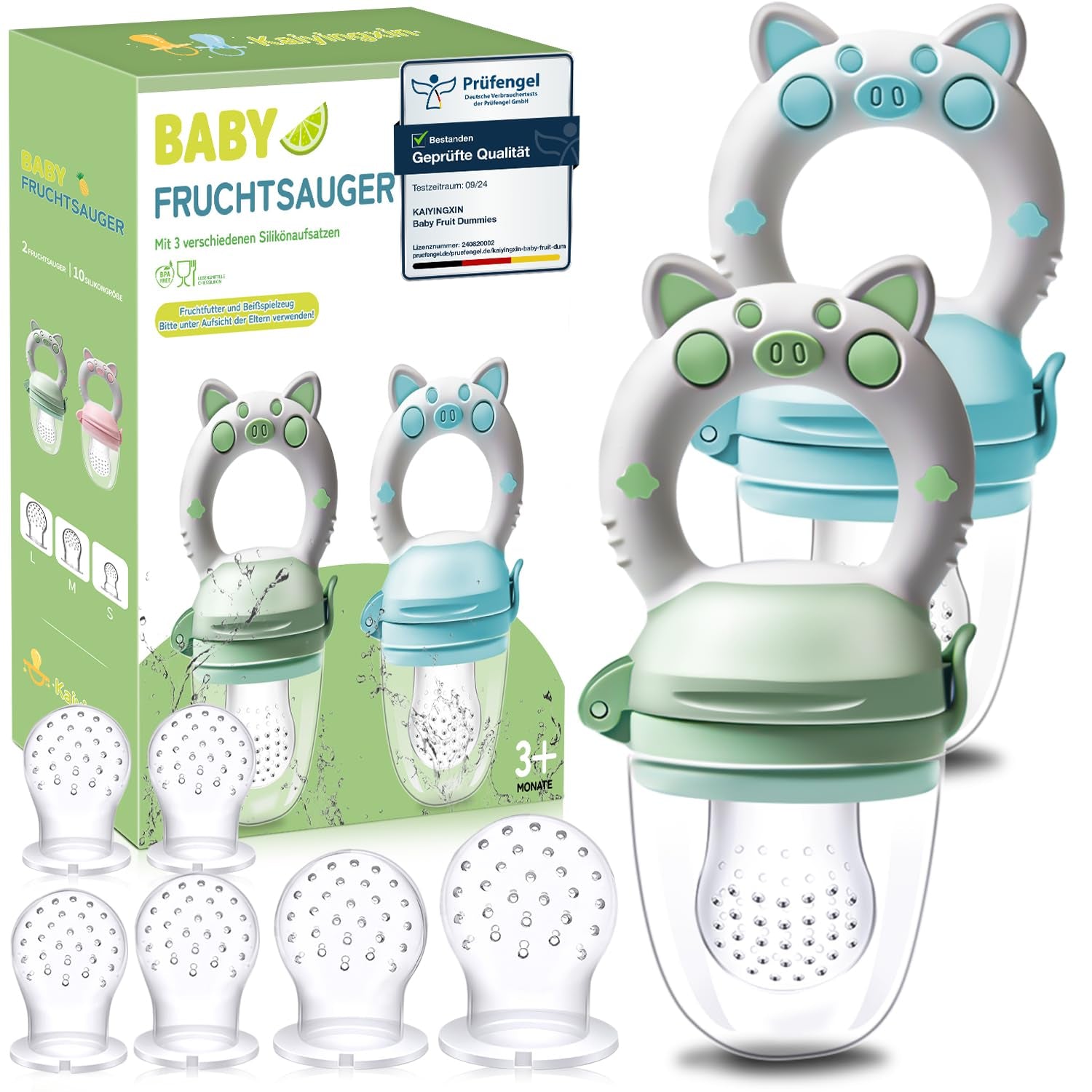 Sucettes aux fruits pour bébé, paquet de 2 sucettes aux fruits pour bébés à partir de 3 mois, version améliorée 2023, tétines à remplir, tétines au porridge, tétines aux fruits pour bébés, sans BPA, 8 tétines en silicone en 3 tailles