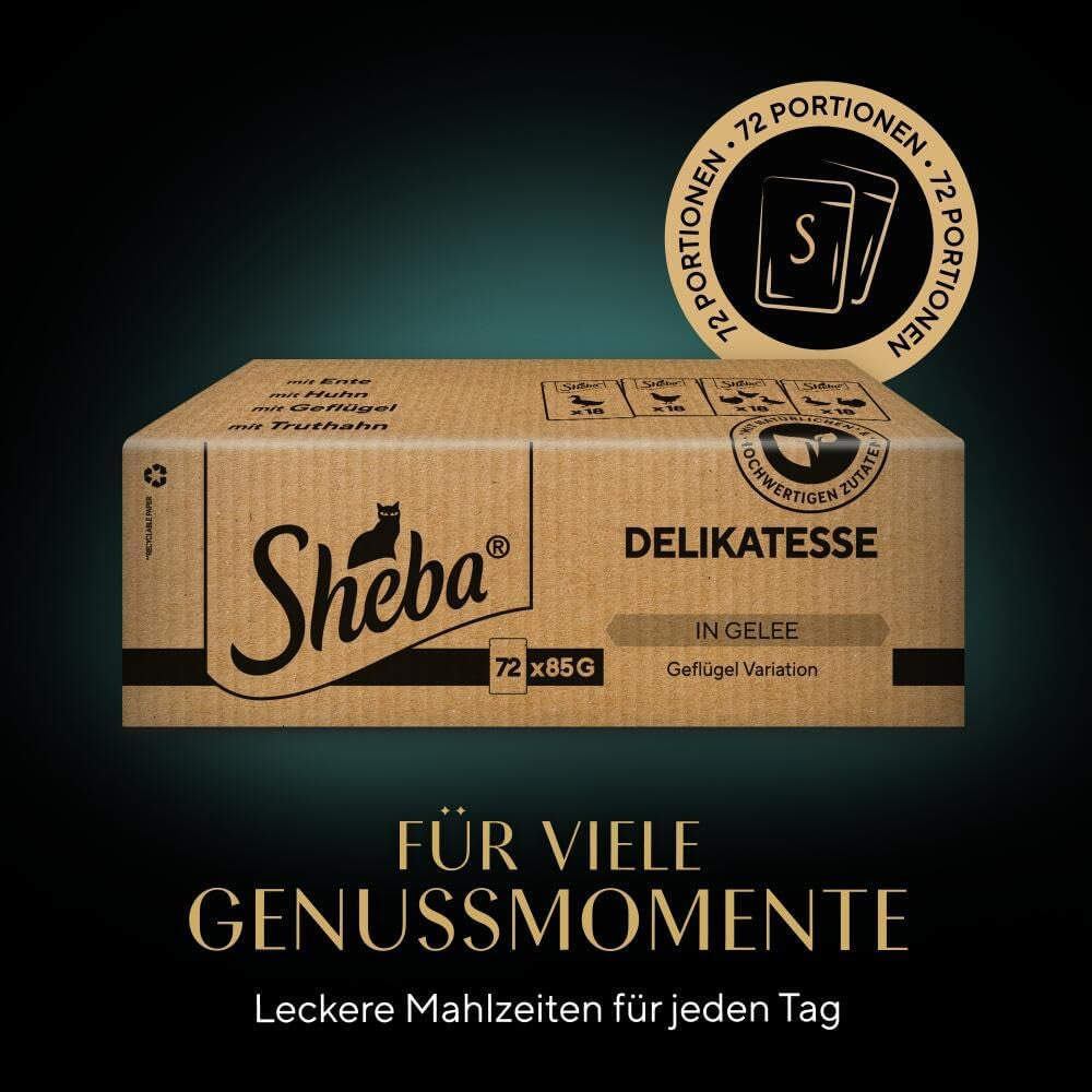 SHEBA Nourriture humide pour chat - 72 sachets x 85g - Variété de volaille en gelée - Nourriture humide pour chat - 1 grand paquet