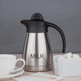 Tasse à lait sous vide Olympia avec couvercle à vis, 500 ml/17 oz, acier inoxydable avec couvercle noir, impression lait sur le côté, stations buffet pour thé et café, CL371