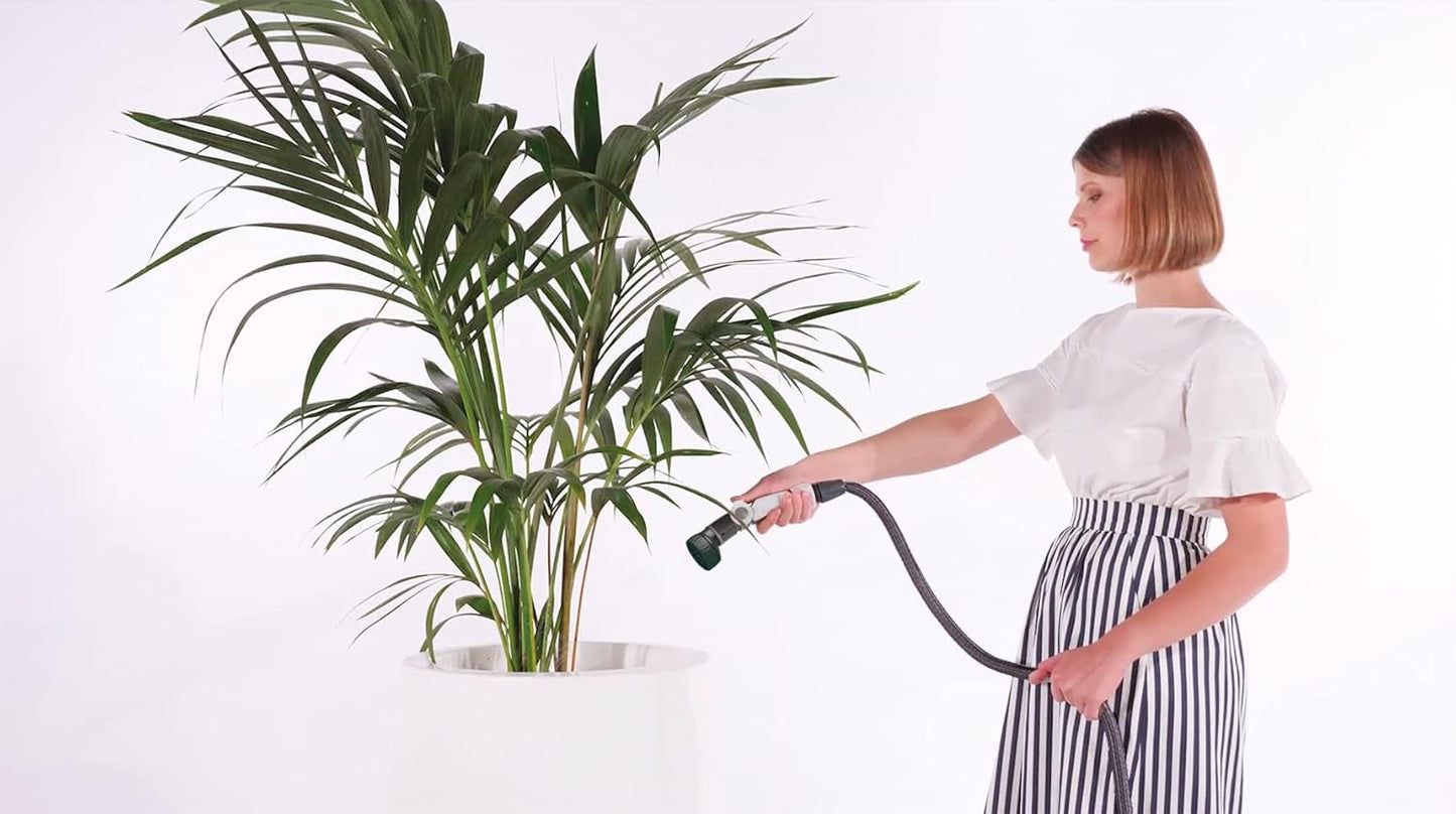 GF SRL, Aquapop Gris Édition Limitée avec tuyau textile auto-extensible de 25 m Fabriqué en Italie, sac en plastique souple, buses et raccords Lancia 8 pour l'irrigation du jardin, gris foncé