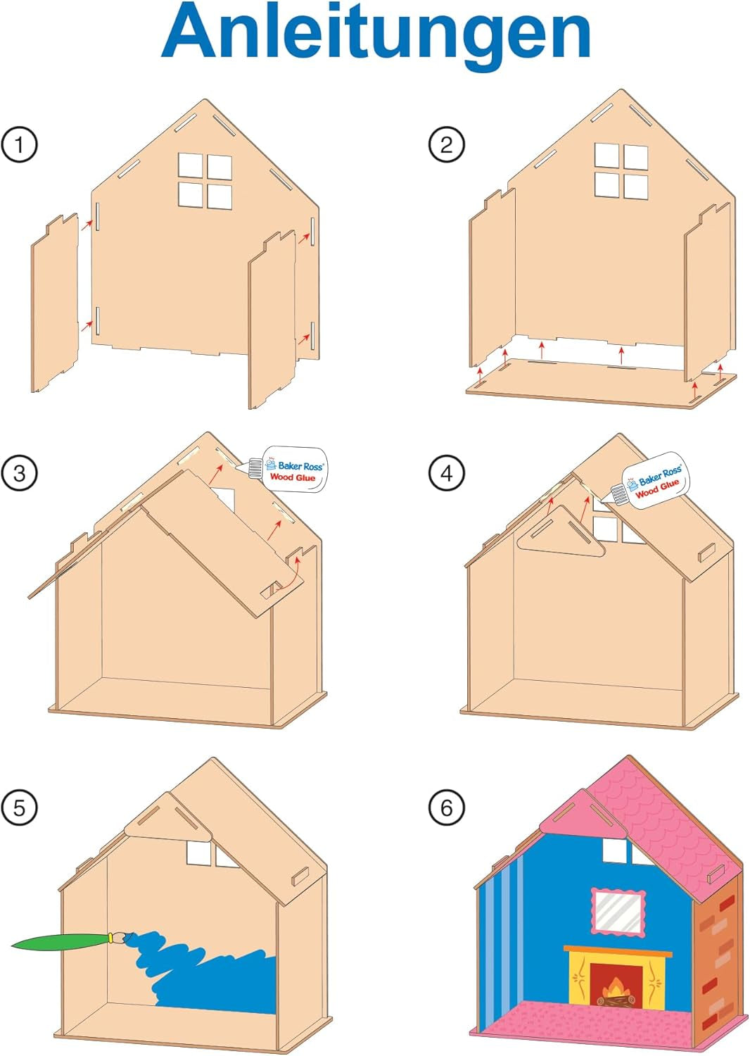 Baker Ross FN199 Construisez votre propre maison de poupée en bois - Kit de construction de maison de poupée 1 pièce pour kit d'artisanat pour enfants