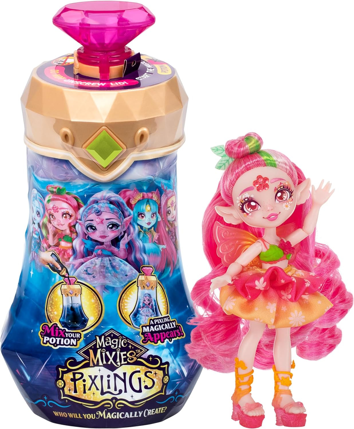 Poupée Pixlings Faye Deer : La révélation magique de la belle et détaillée poupée Pixlings de 16,5 cm dans une bouteille de potion magique