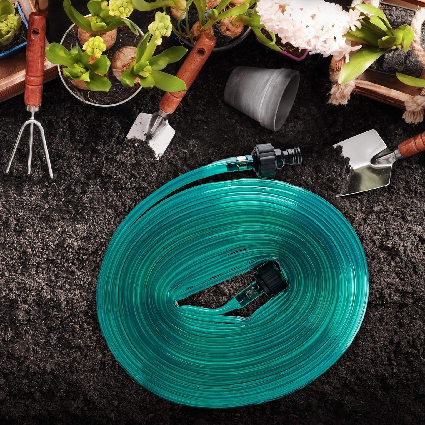 Tuyau d'arrosage Relaxdays Tuyau d'arrosage plat avec trous prêt à raccorder 8 mètres vert 1 pièce en plastique
