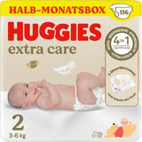 Couches pour nouveau-nés Huggies, taille 2, 116 couches (2 x 58), boîte d'un demi-mois