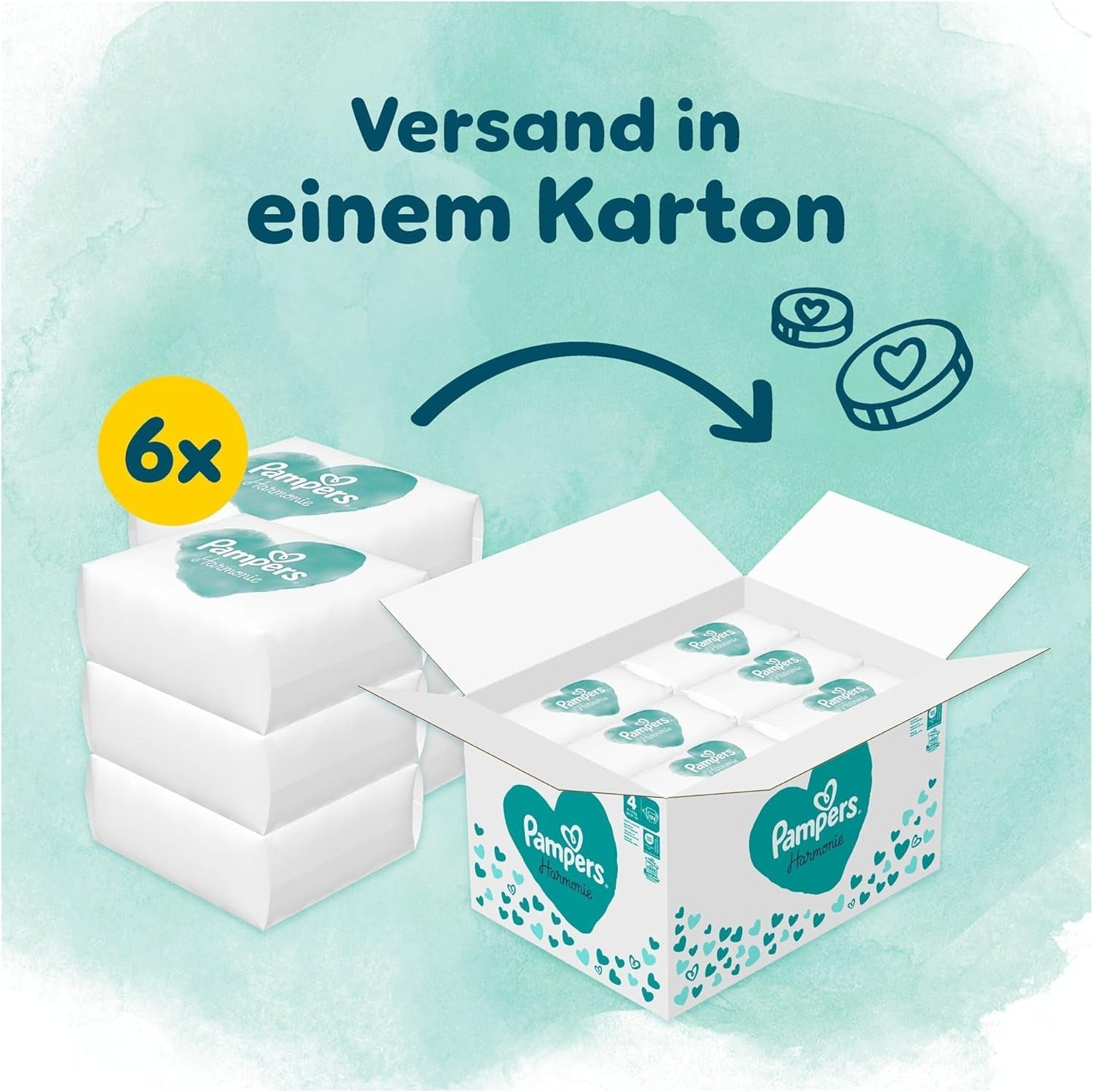 Couches Pampers Harmony taille 4, 174 couches, 9 kg-14 kg, protection douce de la peau avec protection 100 % Pampers