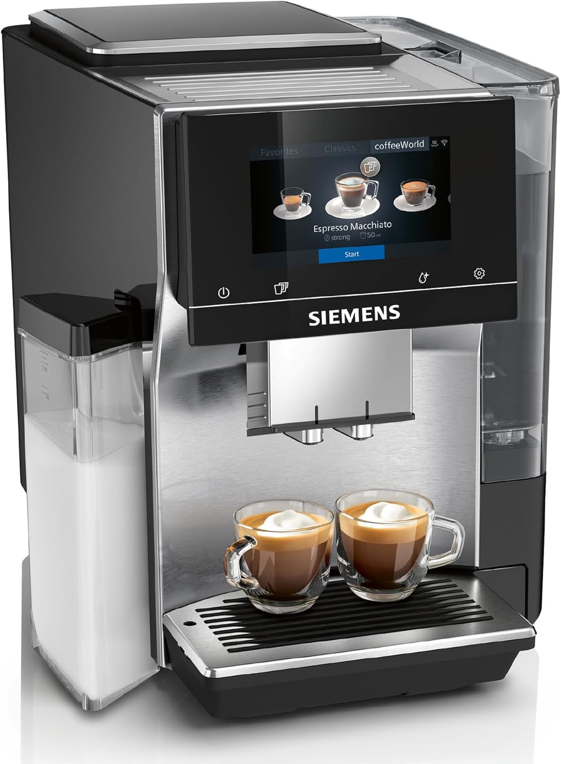 Machine à expresso entièrement automatique Siemens EQ700, grand écran TFT couleur, 36 boissons chaudes et froides, infusion froide, fonction 2 tasses, contrôle par application, système de nettoyage automatique, acier inoxydable noir, TQ717D03