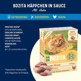 Bozita Tetra Morceaux stérilisés en sauce avec beaucoup de poulet - 6 x 370 g de nourriture humide pour chat sans céréales ni sucre - Sans OGM, avec 8,5 % de protéines et 4,5 % de matières grasses - Haute qualité et extrêmement savoureux