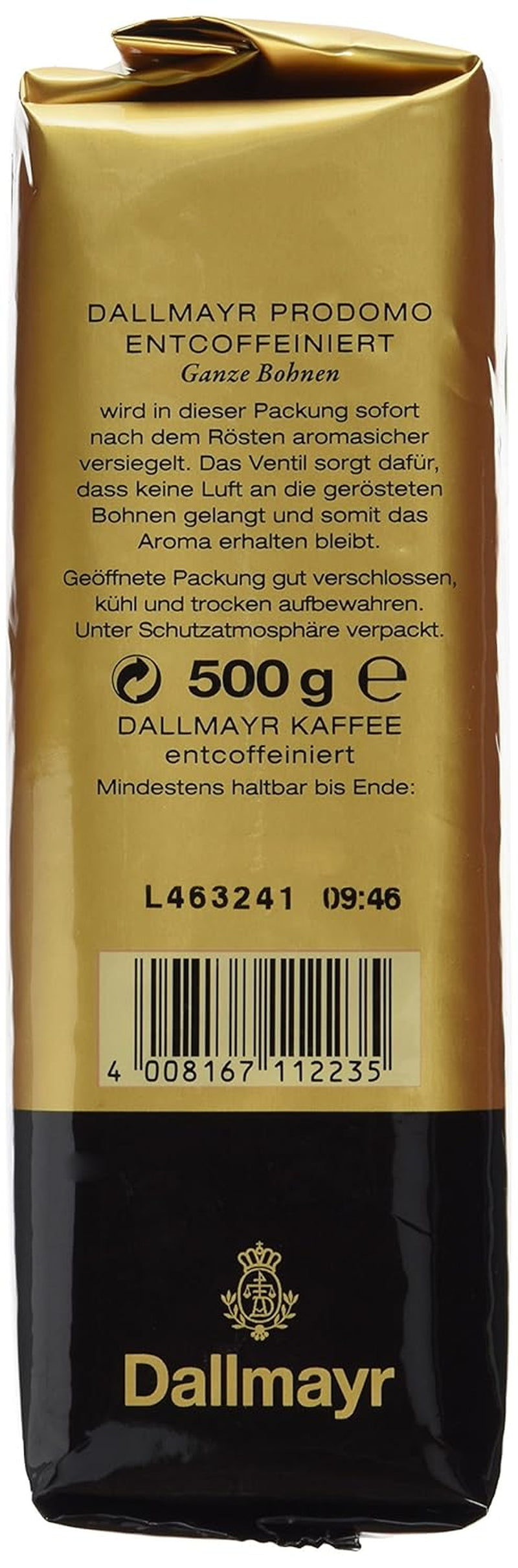 Prodomo entkoffeiniert 500g Ganze Bohne