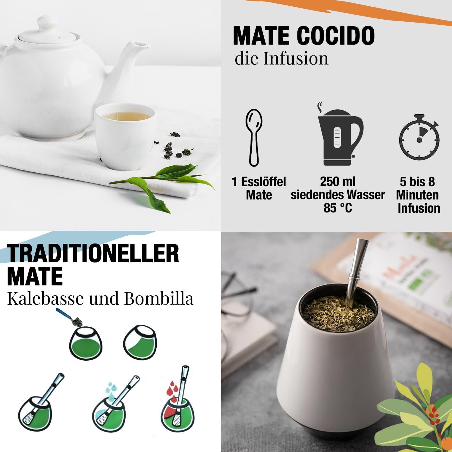 ORIGEENS BIO YERBA MATE aux oranges 200 G - Thé fruité I Thé Yerba Mate bio non torréfié, sans tiges ni poussière I Boisson énergisante et détoxifiante