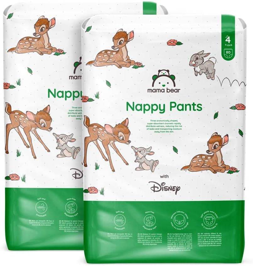 Marque Amazon : Couches Mama Bear Disney, taille 5 (12-17 kg) – Boîte mensuelle, blanche, 140 pièces (2 paquets de 70)