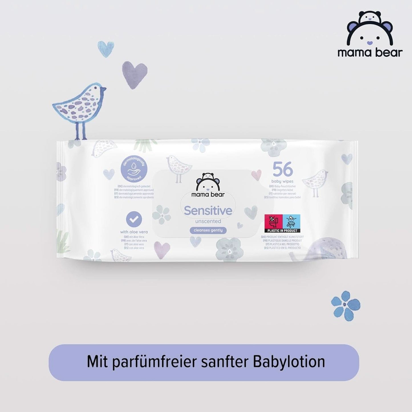 Naty Shop Mama Bear Sensitive Lingettes pour bébé non parfumées