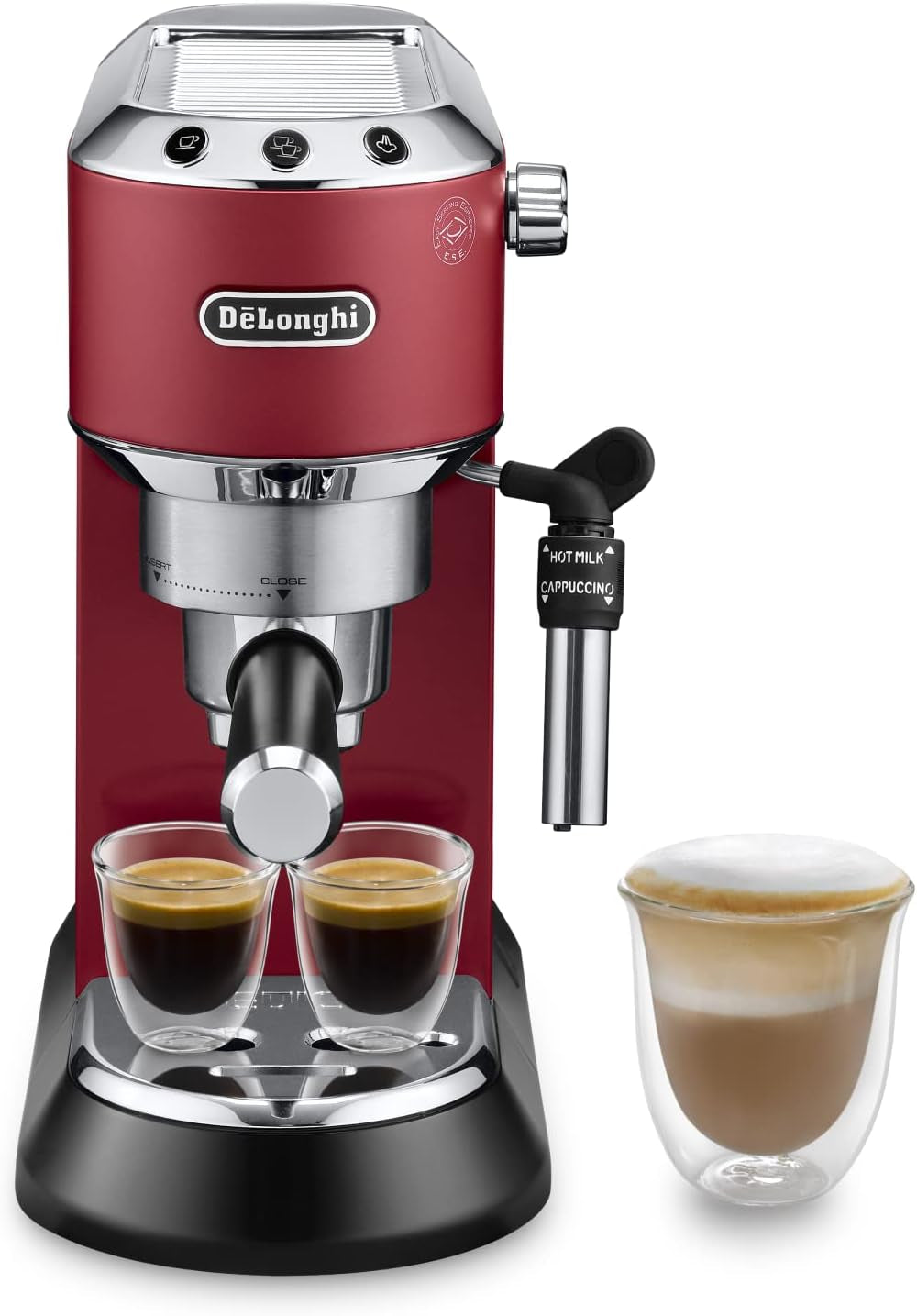 De'Longhi Dedica Style EC 685.B – Machine à expresso avec porte-filtre, machine à expresso avec mousseur à lait professionnel, seulement 15 cm de large, pour café moulu ou capsules ESE, réservoir d'eau 1 l, noir