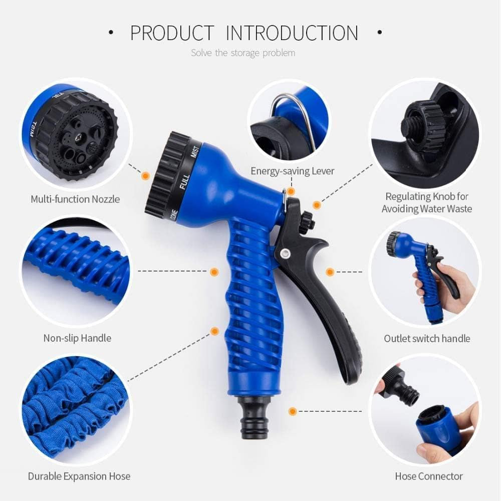 Tuyau d'arrosage flexible et extensible avec raccords de 1,9 cm et 1,27 cm, buse de pulvérisation à 8 fonctions, bleu ou vert, 15 m