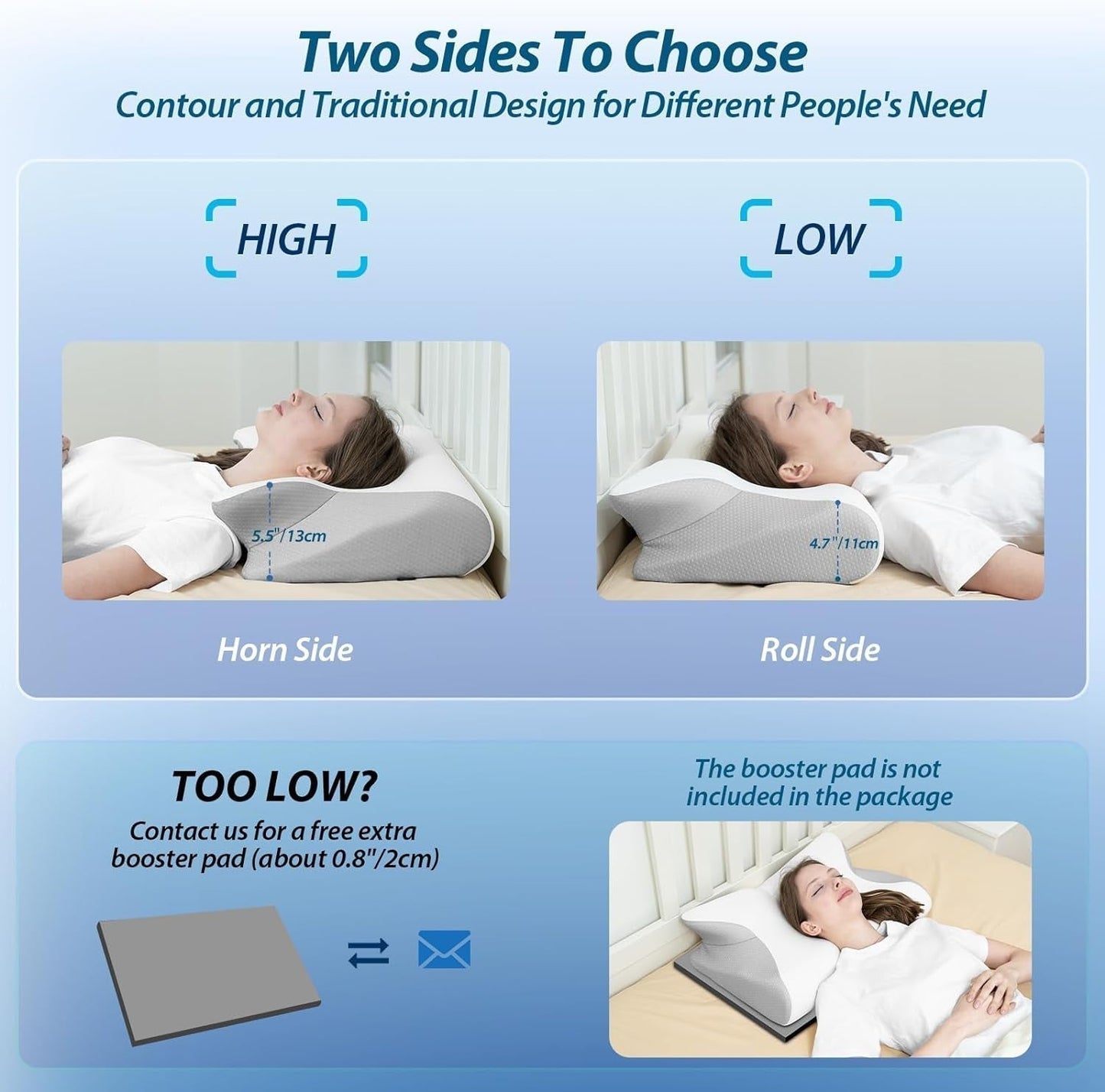 HOMCA Oreiller Cervical en Mousse à Mémoire de Forme Oreiller Orthopédique 2 en 1 Oreiller de Soutien du Cou avec Housse de Refroidissement 3D Oreiller de Couchage Ergonomique pour Dormeurs sur le Dos, sur le Côté et sur le Ventre Gris 60X13/11X40cm Oreillers Cervicaux Orthopédiques Naty Shop