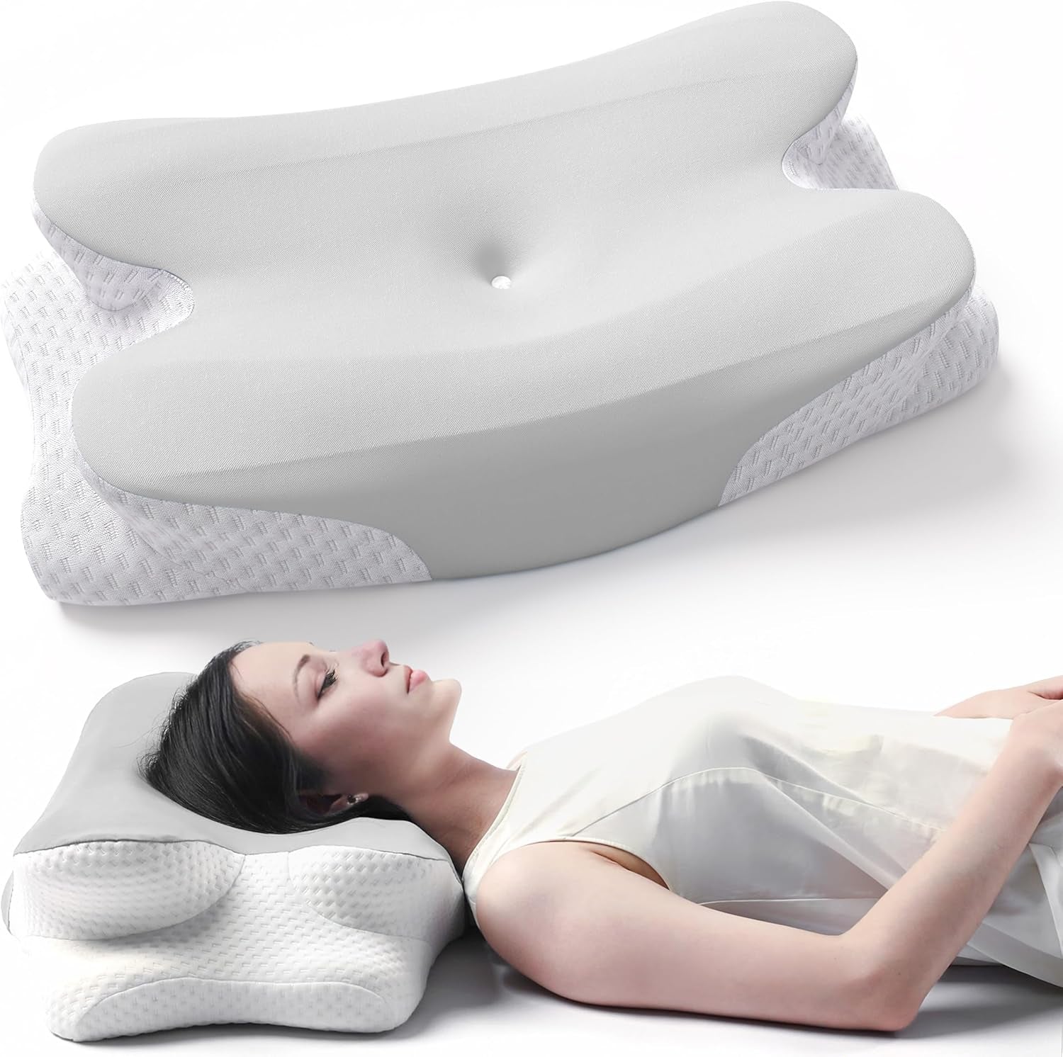 RUMMY Oreiller ergonomique en mousse à mémoire de forme avec housse amovible et lavable pour dormeurs sur le côté et sur le ventre (gris) Oreillers orthopédiques cervicaux Naty Shop Gris