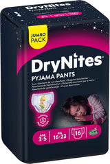 Pantalon de pyjama DryNites pour filles de 3 à 5 ans, 1 paquet (1 x 16 pièces)