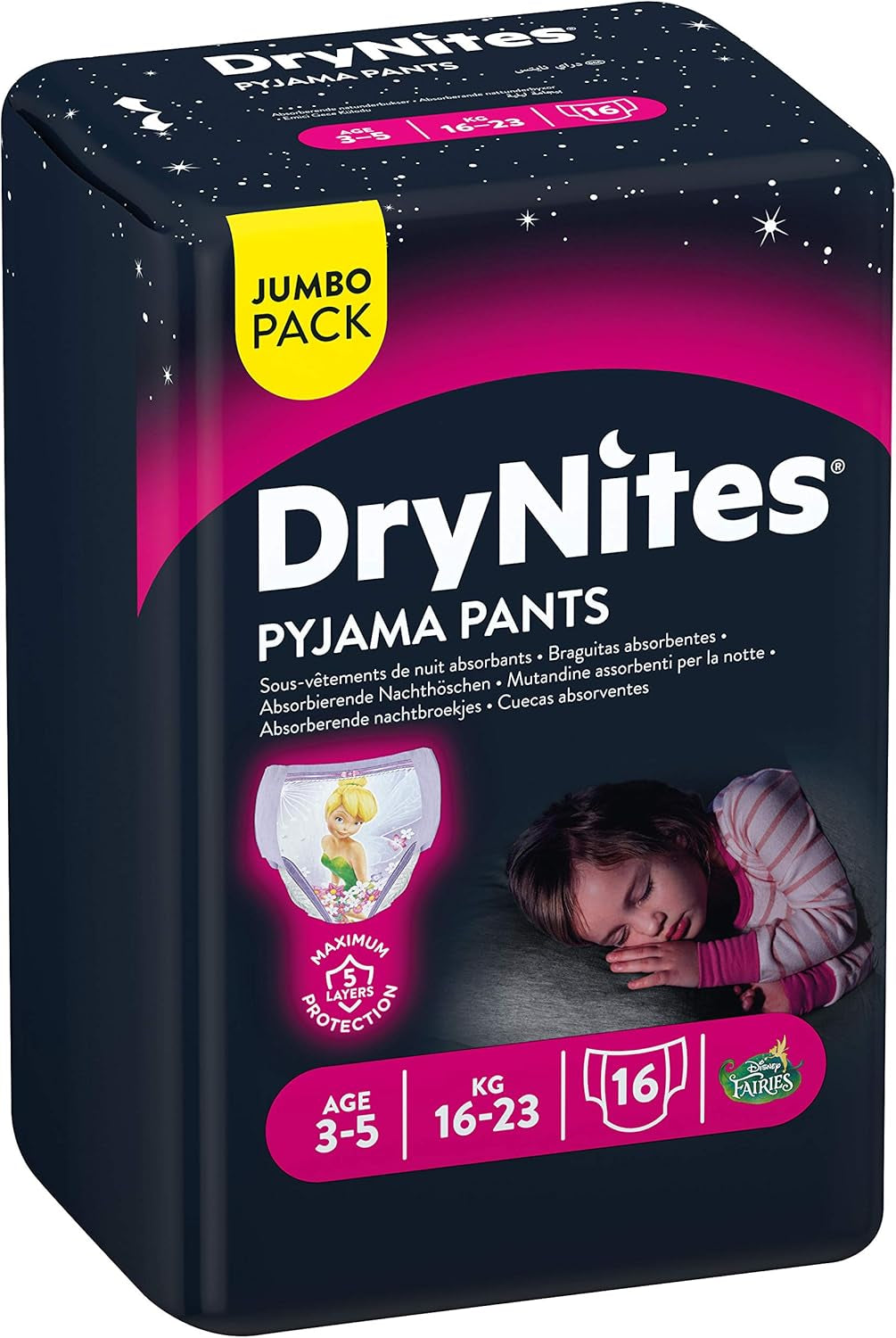 Huggies DryNites Vêtements de nuit pour filles, 3-5 ans (16-23 kg), 2 x 16 pièces
