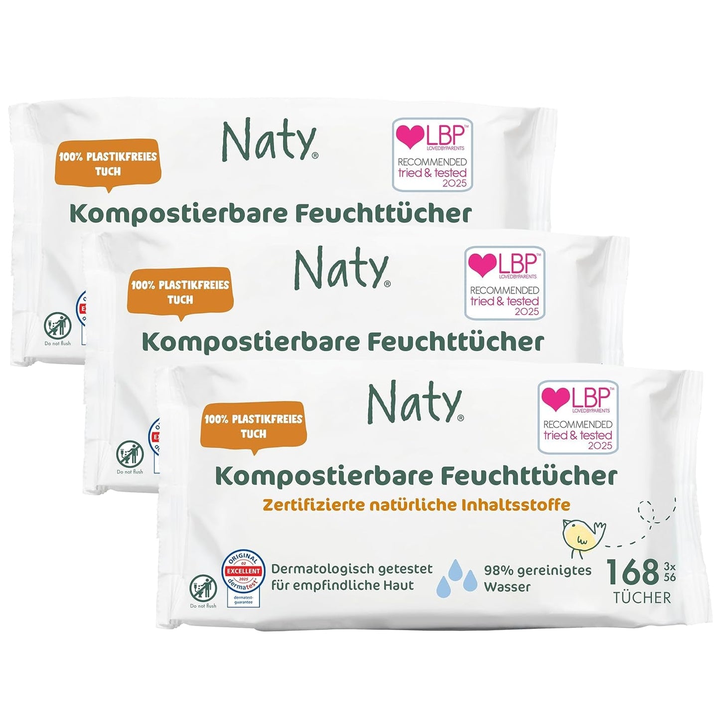 Lingettes Naty pour bébé | 100 % à base de plantes et sans parfum pour les peaux sensibles | Lingettes sans plastique et certifiées compostables avec de l'eau purifiée à 98 % | 672 lingettes (12 paquets)