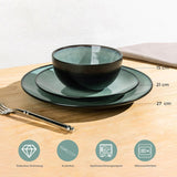 GBhome Service de table en porcelaine pour 4 personnes, 12 pièces, vernis réactif, fait à la main, passe au micro-ondes et au lave-vaisselle, ensemble de bols et d'assiettes, couleur essence GDW025WB-EU