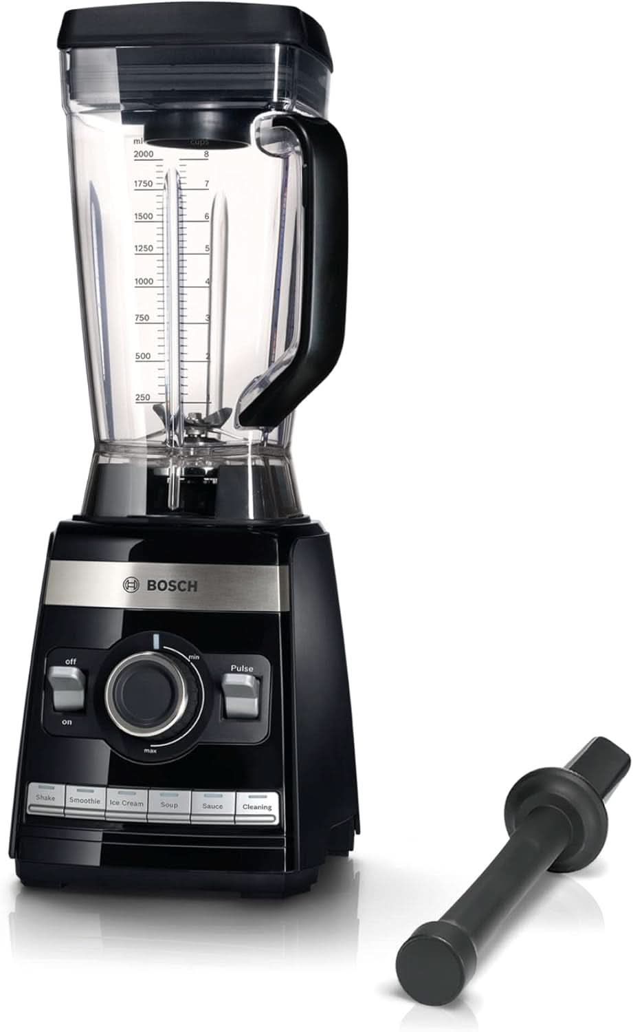 Bosch Batteur sur socle Vitaboost MMBH6P6BDE, 6-Klingen-Edelstahlmesser, 2.5L Tritan-Mixbehälter, Stopfer, 6 Automatikprogramme, Rezeptbuch, Bpa-Frei, Einfache Reinigung, 45 000 U/Min, 1600 W, Schwarz Bucatarie Naty Shop Single Schwarz Deutsches Rezeptbuch