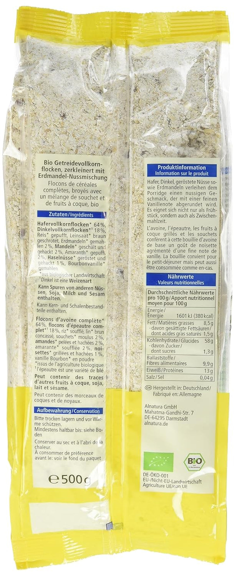 Base de bouillie d'avoine et d'épeautre bio, 500g (paquet de 3)