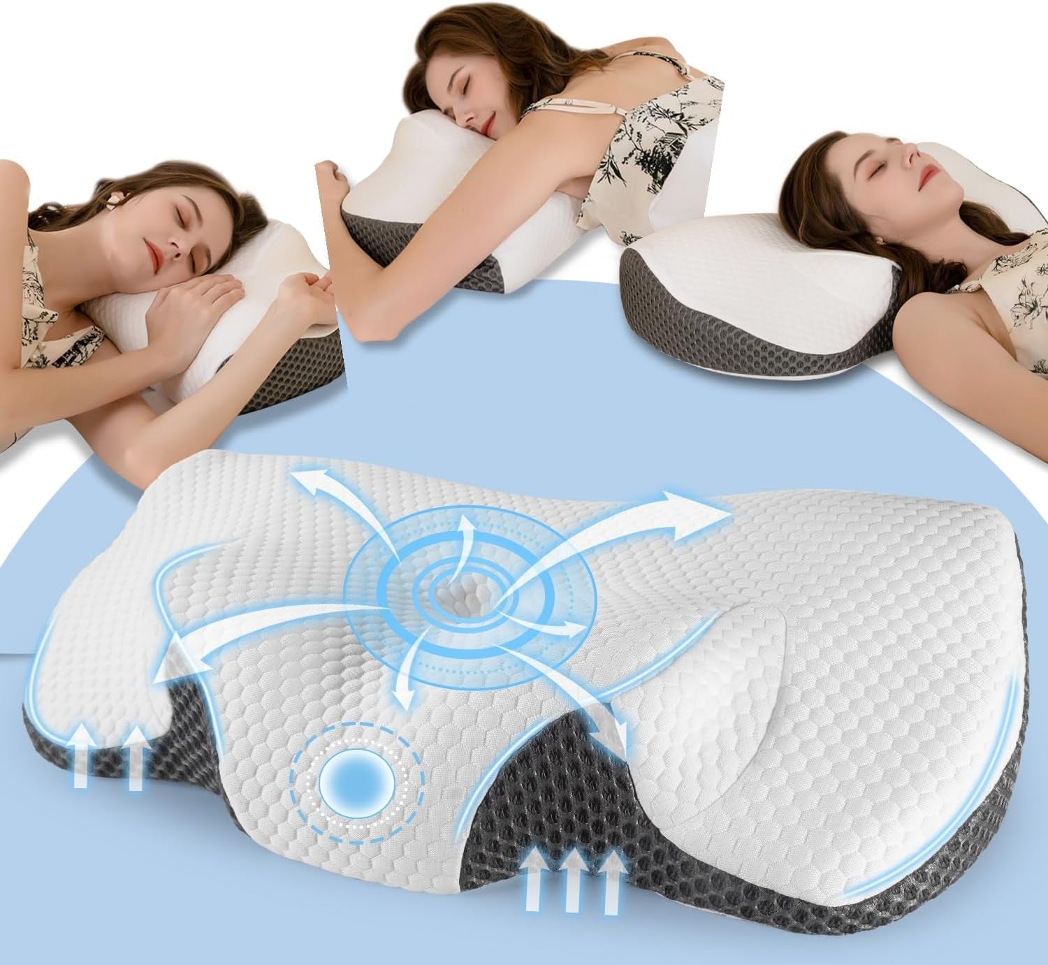 Oreiller cervical Oreiller orthopédique en mousse à mémoire de forme pour douleurs cervicales Oreiller ergonomique pour un soutien optimal Oreiller de soutien cervical pour supports latéraux du dos et abdominaux Oreillers orthopédiques cervicaux Naty Shop Titre par défaut