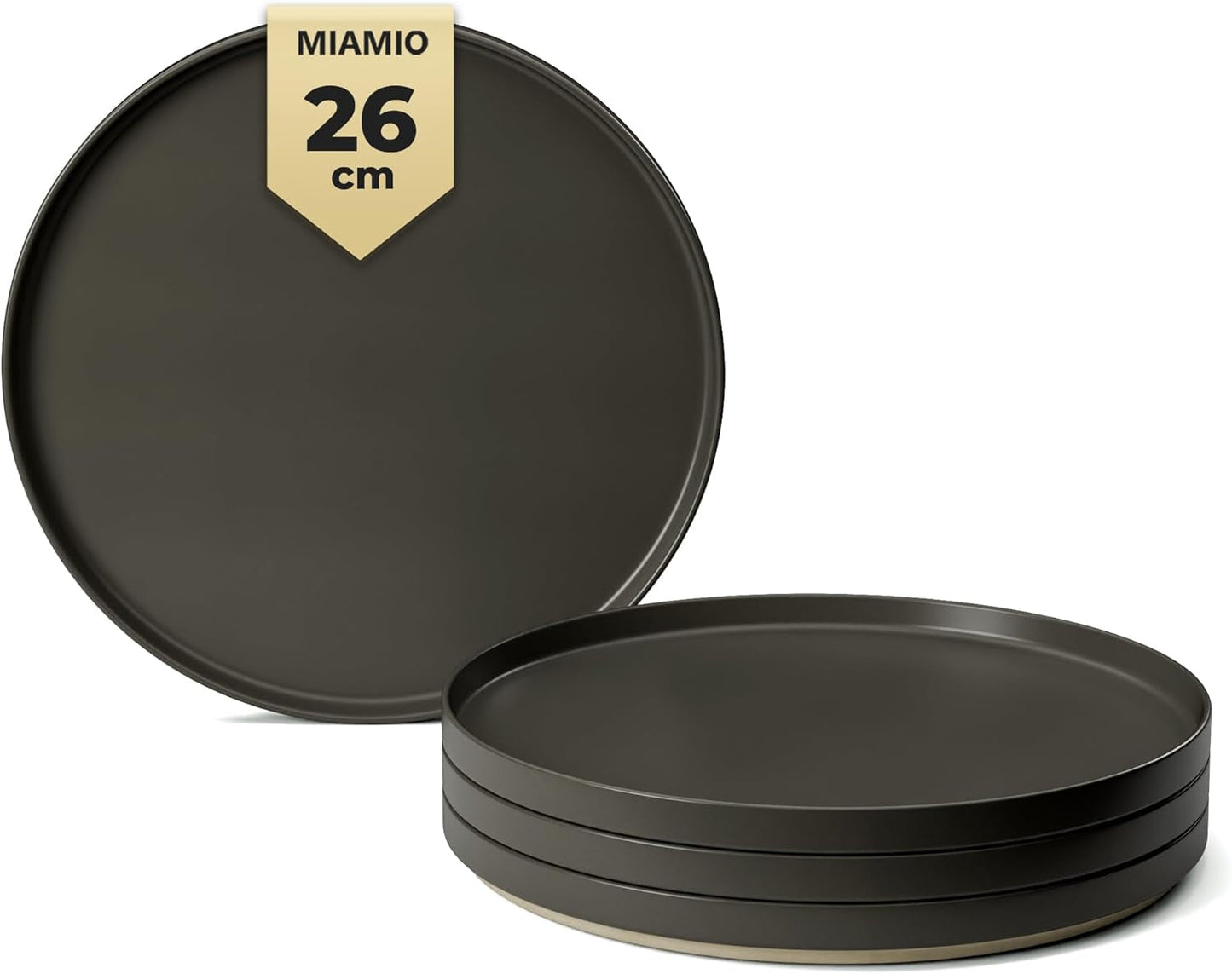 MIAMIO - Service d'assiettes pour 4 personnes / Service de table en céramique pour 4 personnes, vaisselle en grès allant au lave-vaisselle et au micro-ondes - Collection Sierra (assiettes foncées, grandes assiettes (4x))