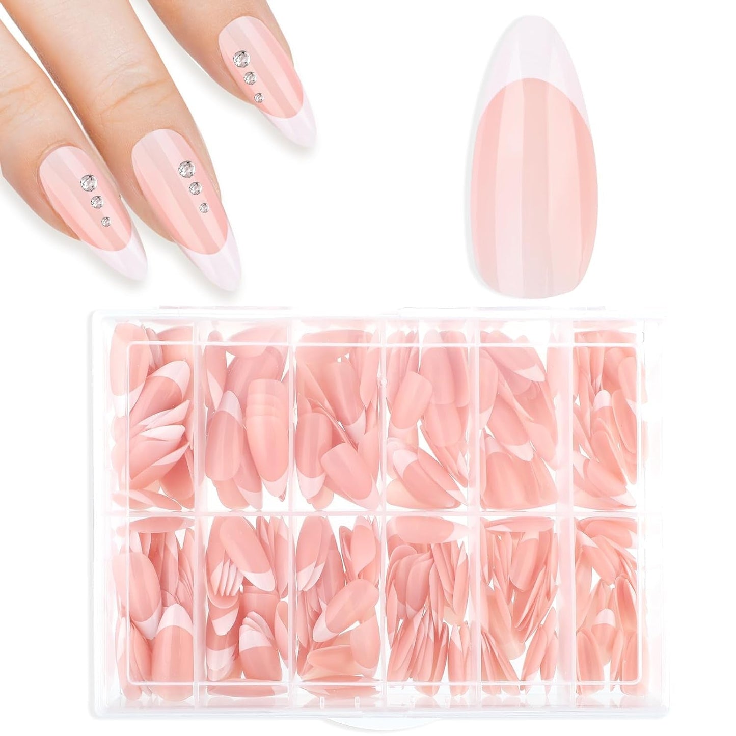 360pcs bouts d'ongles adhésifs pour ongles artificiels avec boîte de rangement et lime à ongles (rectangulaire)