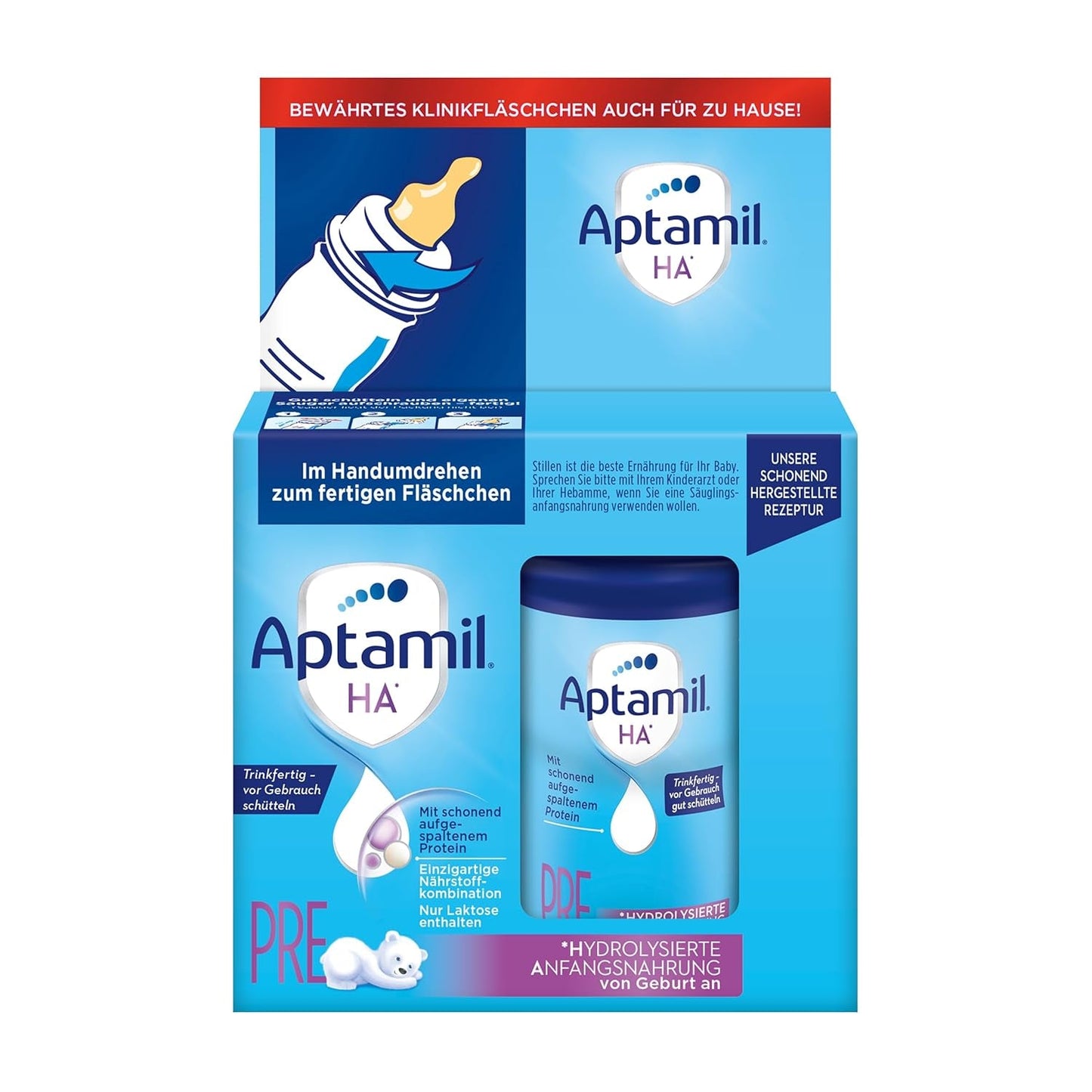 Aptamil HA Pré Prêt à Boire – Lait hydrolysé pour nourrissons dès la naissance – 4 x 2 x 90 ml